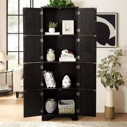 Meuble de rangement haut de 184 cm avec 8 portes et 4 étagères, bibliothèque pour salon, bureau