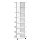 VEVOR 7 Tiers Rotating Shoe Rack Tower with Wheels, Movable 360 Spinning Carousel Display, Lazy Susan Organizer Closet Shelf, White