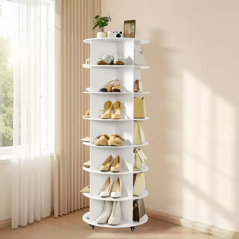 Meuble à chaussures rotatif à 7 niveaux VEVOR avec roulettes, tour de rangement mobile pivotante à 360°, étagère de rangement paresseuse, blanc