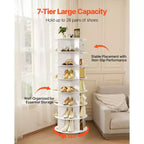 Meuble à chaussures rotatif à 7 niveaux VEVOR avec roulettes, tour de rangement mobile pivotante à 360°, étagère de rangement paresseuse, blanc