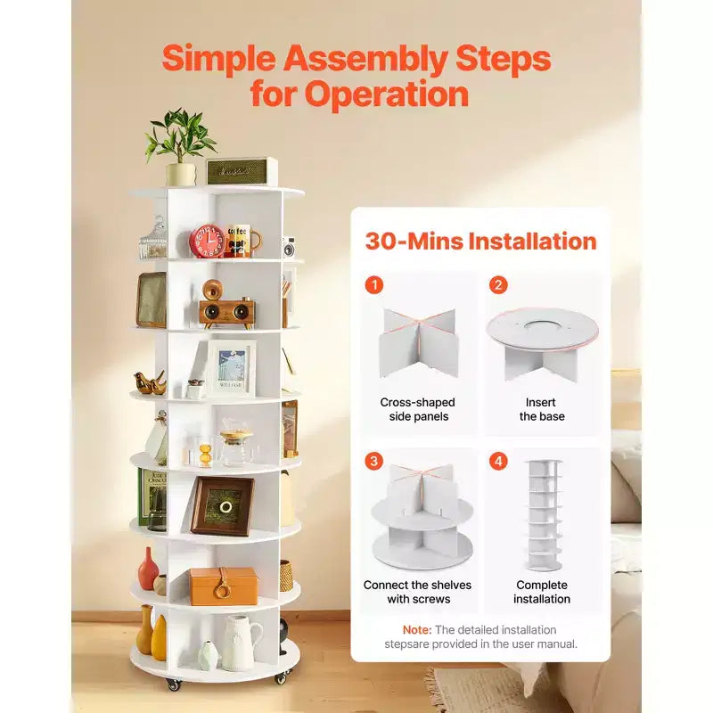 Meuble à chaussures rotatif à 7 niveaux VEVOR avec roulettes, tour de rangement mobile pivotante à 360°, étagère de rangement paresseuse, blanc