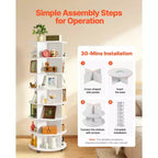 Meuble à chaussures rotatif à 7 niveaux VEVOR avec roulettes, tour de rangement mobile pivotante à 360°, étagère de rangement paresseuse, blanc