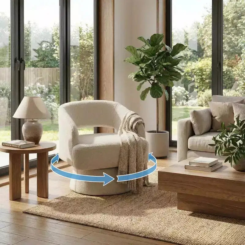 Fauteuil pivotant rond en velours – Fauteuil lounge moderne avec dossier rayé et coussin moelleux, chaise d'appoint élégante pour salon, chambre à coucher