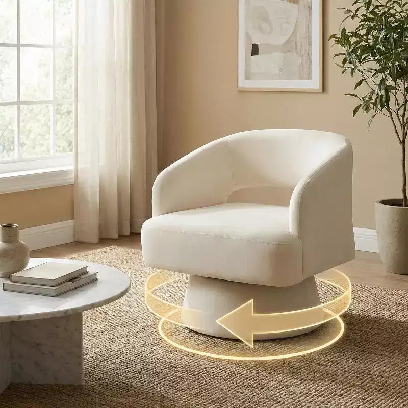 Fauteuil pivotant rond en velours – Fauteuil lounge moderne avec dossier rayé et coussin moelleux, chaise d'appoint élégante pour salon, chambre à coucher