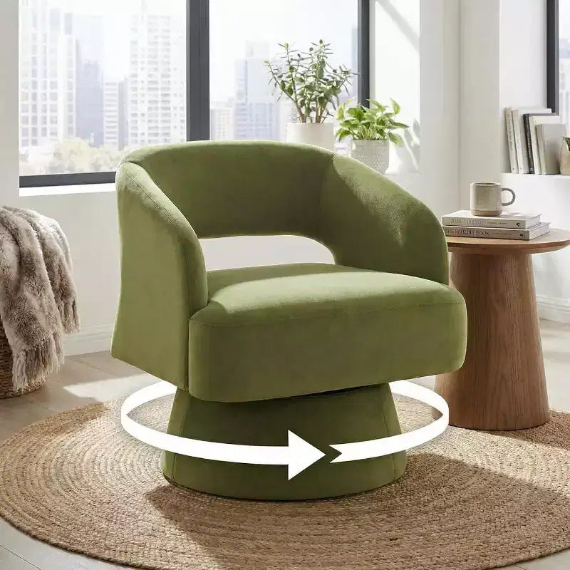 Fauteuil pivotant rond en velours – Fauteuil lounge moderne avec dossier rayé et coussin moelleux, chaise d'appoint élégante pour salon, chambre à coucher