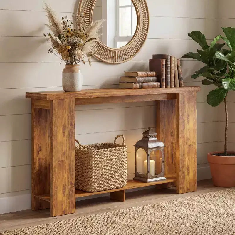 Table Console Style Ferme HOMCOM, Table d'Entrée Étroite de 63 po avec Étagère de Rangement et Plateau Épaissi pour Salon, Couloir