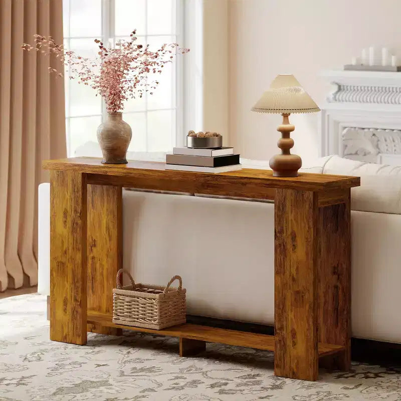 Table Console Style Ferme HOMCOM, Table d'Entrée Étroite de 63 po avec Étagère de Rangement et Plateau Épaissi pour Salon, Couloir