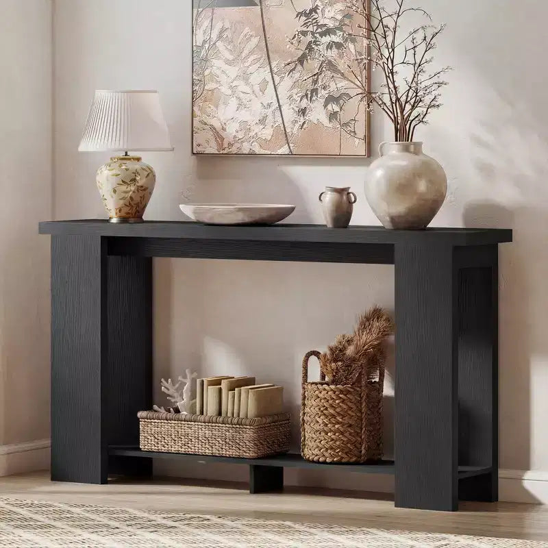 Table Console Style Ferme HOMCOM, Table d'Entrée Étroite de 63 po avec Étagère de Rangement et Plateau Épaissi pour Salon, Couloir