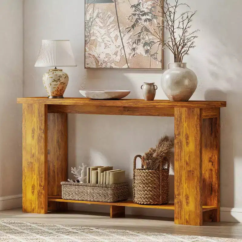 Table Console Style Ferme HOMCOM, Table d'Entrée Étroite de 63 po avec Étagère de Rangement et Plateau Épaissi pour Salon, Couloir