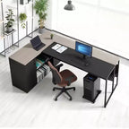 VEVOR Bureau de Direction en L, Grande Table de Bureau Moderne avec Tiroirs, Armoire de Rangement et Support d'UC, Capacité de Charge de 159 kg, Noir et Marron