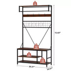 Meuble d'entrée avec banc et rangement à chaussures, Banc à chaussures d'entrée 5 en 1 avec porte-manteau, Porte-manteau et porte-chaussures 100 cm, Barre de suspension et 9 crochets