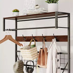 Meuble d'entrée avec banc et rangement à chaussures, Banc à chaussures d'entrée 5 en 1 avec porte-manteau, Porte-manteau et porte-chaussures 100 cm, Barre de suspension et 9 crochets