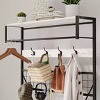 Meuble d'entrée avec banc et rangement à chaussures, Banc à chaussures d'entrée 5 en 1 avec porte-manteau, Porte-manteau et porte-chaussures 100 cm, Barre de suspension et 9 crochets