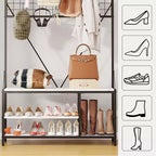 Meuble d'entrée avec banc et rangement à chaussures, Banc à chaussures d'entrée 5 en 1 avec porte-manteau, Porte-manteau et porte-chaussures 100 cm, Barre de suspension et 9 crochets