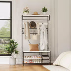Meuble d'entrée avec banc et rangement à chaussures, Banc à chaussures d'entrée 5 en 1 avec porte-manteau, Porte-manteau et porte-chaussures 100 cm, Barre de suspension et 9 crochets