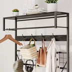 Meuble d'entrée avec banc et rangement à chaussures, Banc à chaussures d'entrée 5 en 1 avec porte-manteau, Porte-manteau et porte-chaussures 100 cm, Barre de suspension et 9 crochets