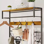 Meuble d'entrée avec banc et rangement à chaussures, Banc à chaussures d'entrée 5 en 1 avec porte-manteau, Porte-manteau et porte-chaussures 100 cm, Barre de suspension et 9 crochets