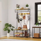 Hall Tree with Bench and Shoe Storage, 5 in 1 Entryway Shoe Bench with Coat rack, 39.37 Coat and Shoe Rack, Hanging Rod and 9 Hooks