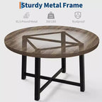 Table à manger ronde de 120 cm pour 4 personnes, table de salle à manger de cuisine avec cadre en métal robuste, table de cuisine circulaire en bois pour gagner de la place