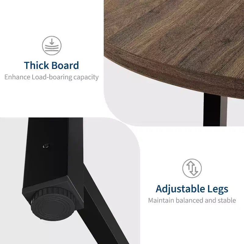 Table à manger ronde de 120 cm pour 4 personnes, table de salle à manger de cuisine avec cadre en métal robuste, table de cuisine circulaire en bois pour gagner de la place