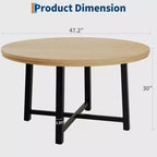 Table à manger ronde de 120 cm pour 4 personnes, table de salle à manger de cuisine avec cadre en métal robuste, table de cuisine circulaire en bois pour gagner de la place