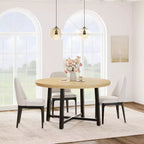 Table à manger ronde de 120 cm pour 4 personnes, table de salle à manger de cuisine avec cadre en métal robuste, table de cuisine circulaire en bois pour gagner de la place