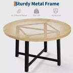 Table à manger ronde de 120 cm pour 4 personnes, table de salle à manger de cuisine avec cadre en métal robuste, table de cuisine circulaire en bois pour gagner de la place