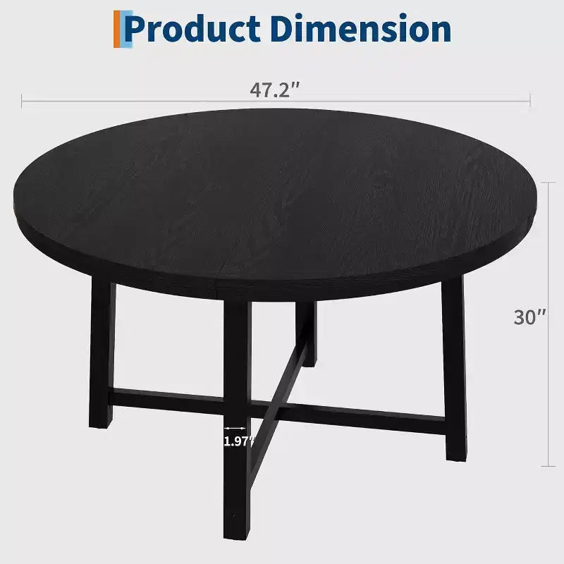 Table à manger ronde de 120 cm pour 4 personnes, table de salle à manger de cuisine avec cadre en métal robuste, table de cuisine circulaire en bois pour gagner de la place