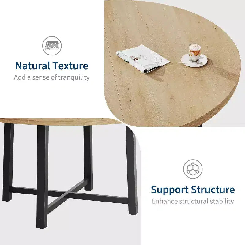 Table à manger ronde de 120 cm pour 4 personnes, table de salle à manger de cuisine avec cadre en métal robuste, table de cuisine circulaire en bois pour gagner de la place