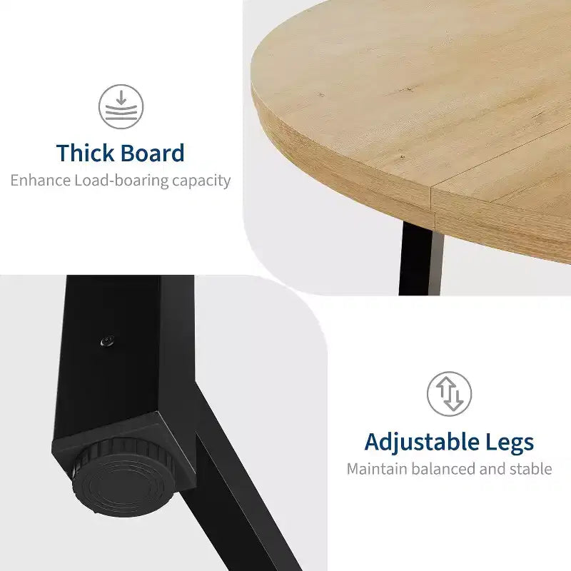 Table à manger ronde de 120 cm pour 4 personnes, table de salle à manger de cuisine avec cadre en métal robuste, table de cuisine circulaire en bois pour gagner de la place