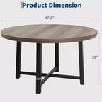 Table à manger ronde de 120 cm pour 4 personnes, table de salle à manger de cuisine avec cadre en métal robuste, table de cuisine circulaire en bois pour gagner de la place