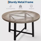 Table à manger ronde de 120 cm pour 4 personnes, table de salle à manger de cuisine avec cadre en métal robuste, table de cuisine circulaire en bois pour gagner de la place