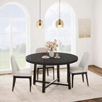 Table à manger ronde de 120 cm pour 4 personnes, table de salle à manger de cuisine avec cadre en métal robuste, table de cuisine circulaire en bois pour gagner de la place