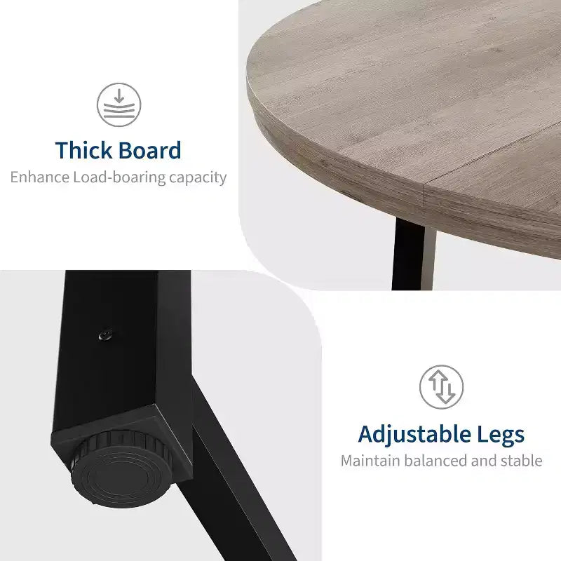 Table à manger ronde de 120 cm pour 4 personnes, table de salle à manger de cuisine avec cadre en métal robuste, table de cuisine circulaire en bois pour gagner de la place
