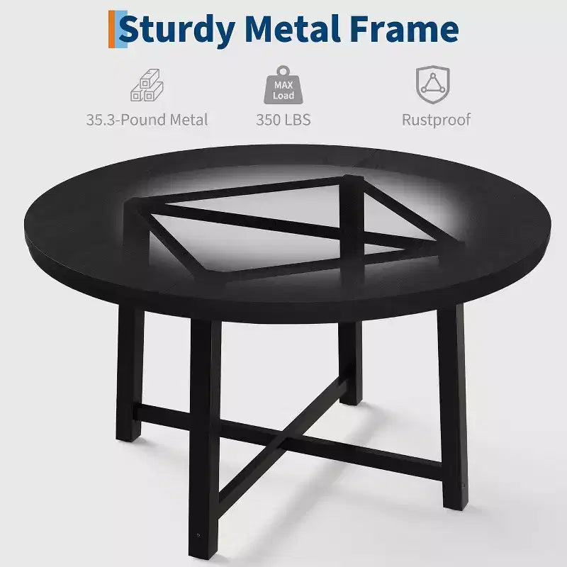 Table à manger ronde de 120 cm pour 4 personnes, table de salle à manger de cuisine avec cadre en métal robuste, table de cuisine circulaire en bois pour gagner de la place
