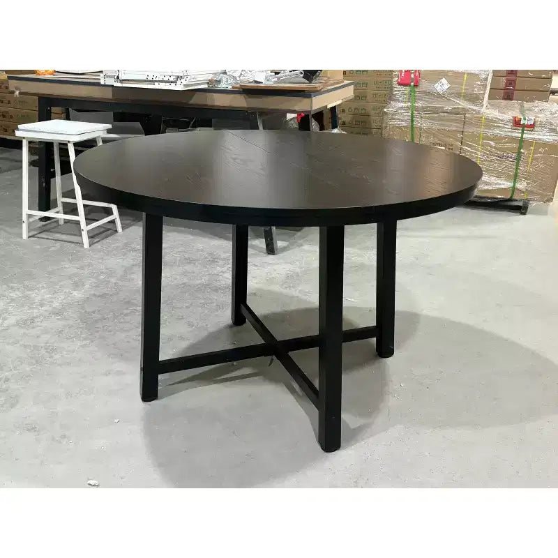 Table à manger ronde de 120 cm pour 4 personnes, table de salle à manger de cuisine avec cadre en métal robuste, table de cuisine circulaire en bois pour gagner de la place