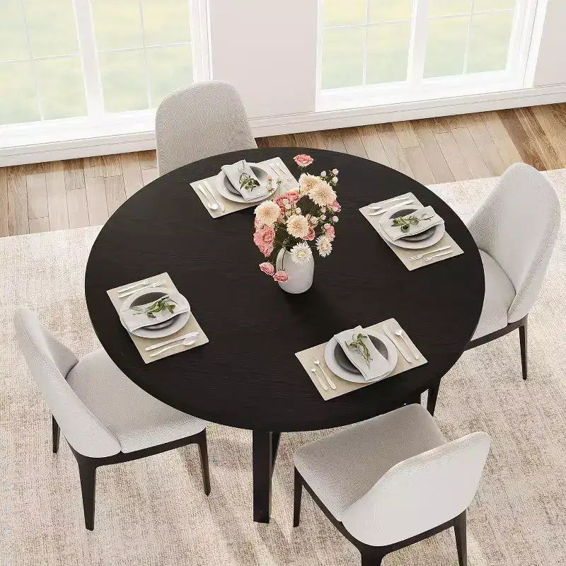 47 Wide Round Dining Table for 4, Kitchen Dining Room Table with Sturdy Metal Frame, Wood Circle Kitchen Table for Space Saving
