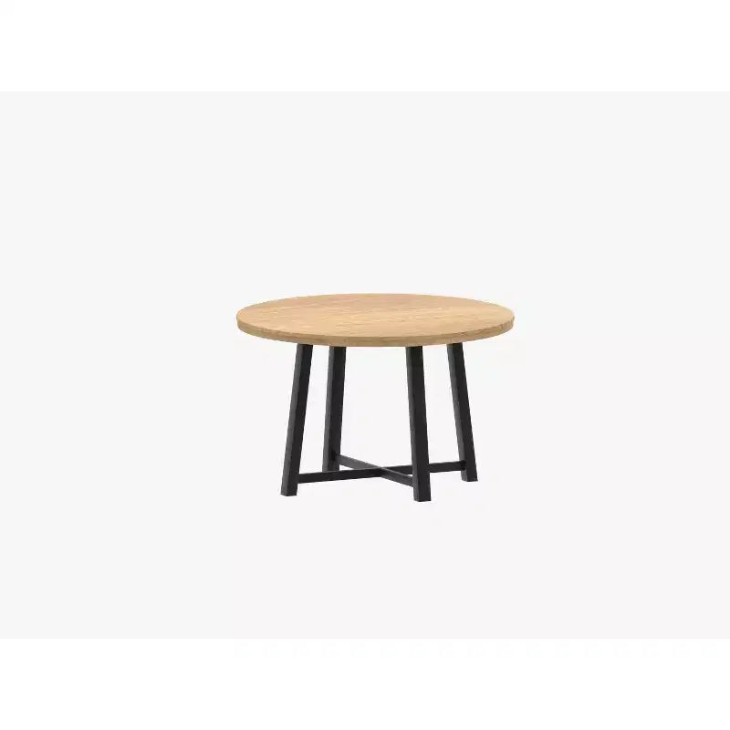 Table à manger ronde de 120 cm pour 4 personnes, table de salle à manger de cuisine avec cadre en métal robuste, table de cuisine circulaire en bois pour gagner de la place