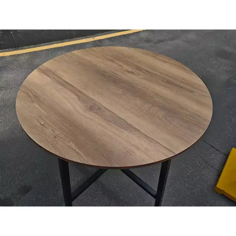 Table à manger ronde de 120 cm pour 4 personnes, table de salle à manger de cuisine avec cadre en métal robuste, table de cuisine circulaire en bois pour gagner de la place