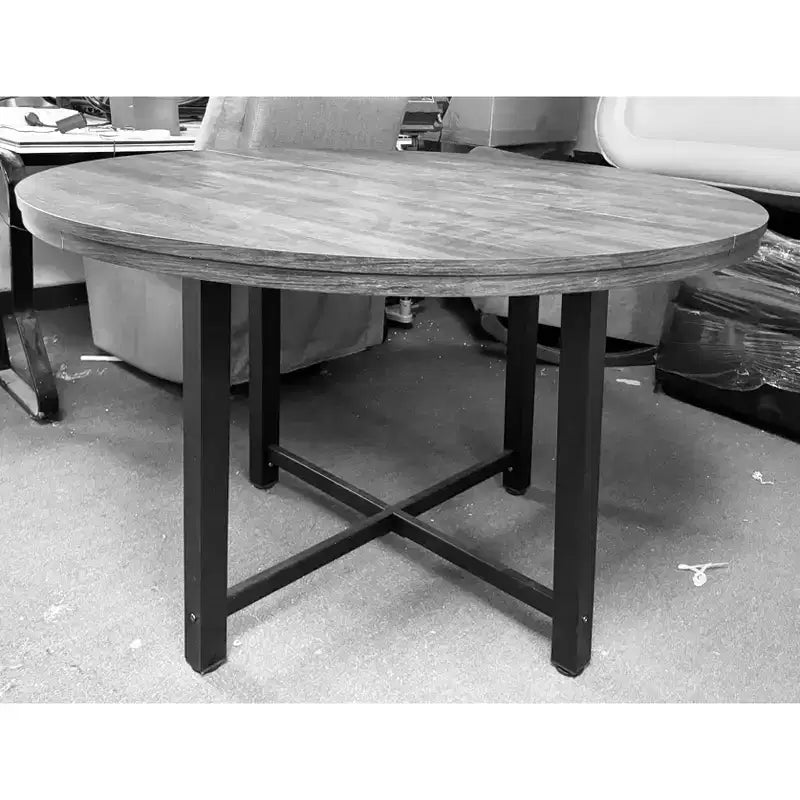 Table à manger ronde de 120 cm pour 4 personnes, table de salle à manger de cuisine avec cadre en métal robuste, table de cuisine circulaire en bois pour gagner de la place