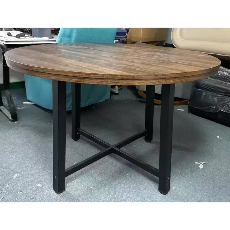 Table à manger ronde de 120 cm pour 4 personnes, table de salle à manger de cuisine avec cadre en métal robuste, table de cuisine circulaire en bois pour gagner de la place