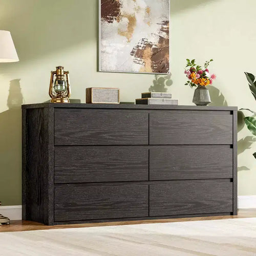 6-Drawer Wide Wood Dresser - Handle-Free Modern Storage Cabinet for Bedroom, Living Room, Hallway & Entryway, Large Chest of Drawers