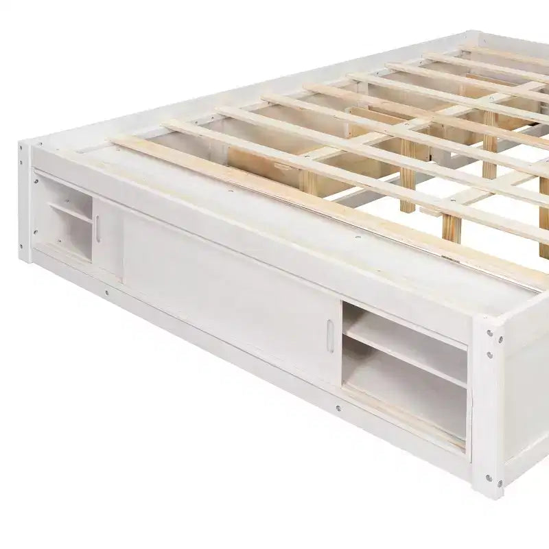 Luxystar Lit plateforme moderne Queen avec 4 tiroirs et rangement intégré au pied de lit