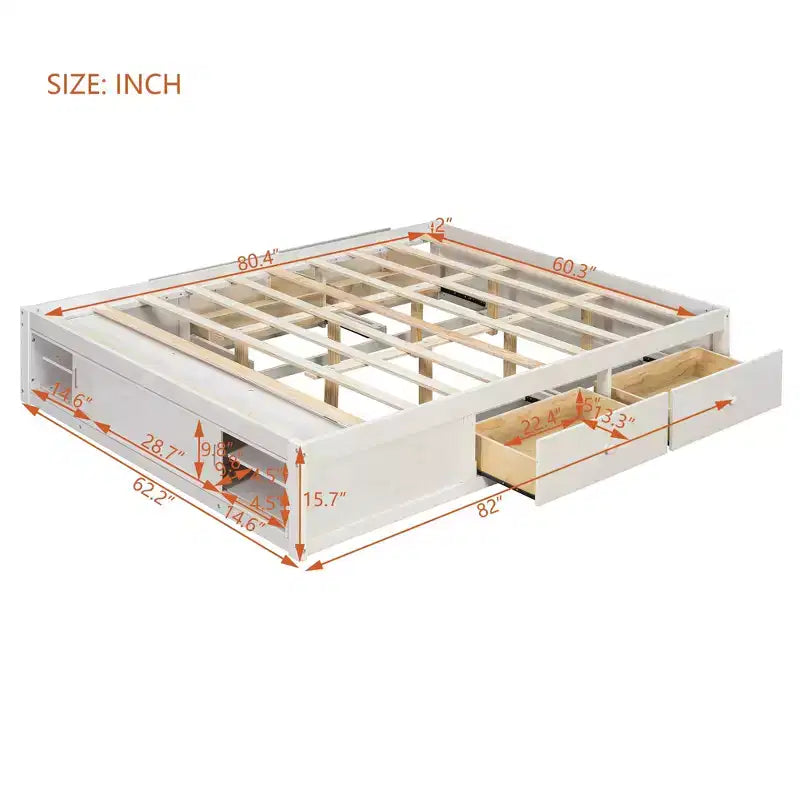 Luxystar Lit plateforme moderne Queen avec 4 tiroirs et rangement intégré au pied de lit