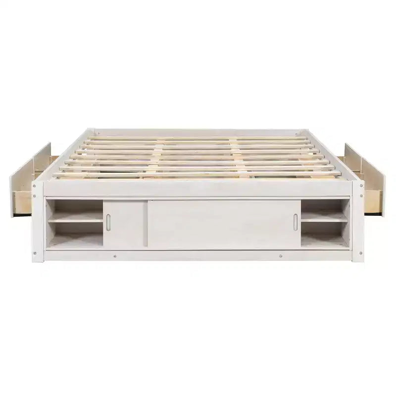 Luxystar Lit plateforme moderne Queen avec 4 tiroirs et rangement intégré au pied de lit