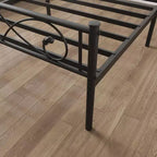 Cadre de lit plateforme, Métal avec tête de lit au design unique, Rangement sous le lit, Pas besoin de sommier tapissier, Assemblage facile sans bruit