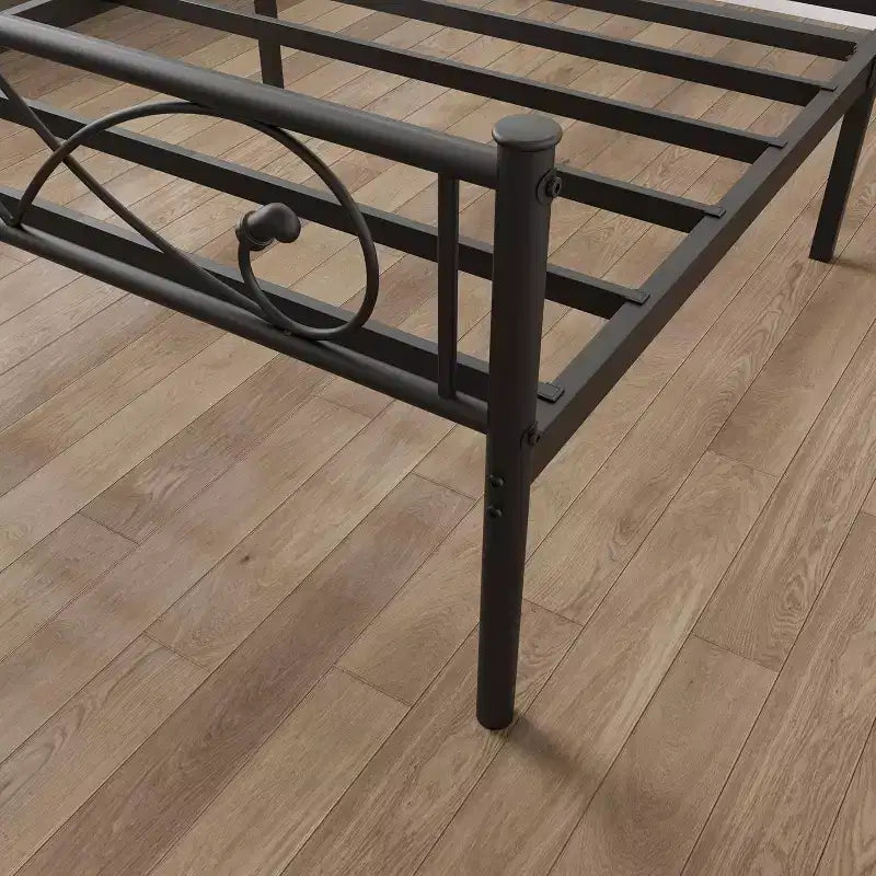 Cadre de lit plateforme, Métal avec tête de lit au design unique, Rangement sous le lit, Pas besoin de sommier tapissier, Assemblage facile sans bruit
