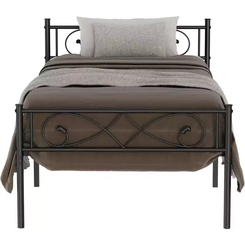 Cadre de lit plateforme, Métal avec tête de lit au design unique, Rangement sous le lit, Pas besoin de sommier tapissier, Assemblage facile sans bruit