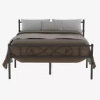 Cadre de lit plateforme, Métal avec tête de lit au design unique, Rangement sous le lit, Pas besoin de sommier tapissier, Assemblage facile sans bruit