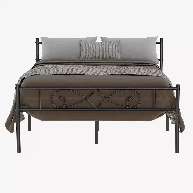 Cadre de lit plateforme, Métal avec tête de lit au design unique, Rangement sous le lit, Pas besoin de sommier tapissier, Assemblage facile sans bruit